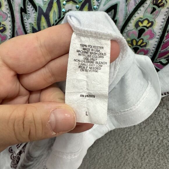 Vintage Y2K Top Kates Kloset Womens Large Paisley Geometric‎ Short Sleeve Boho - Picture 6 of 6